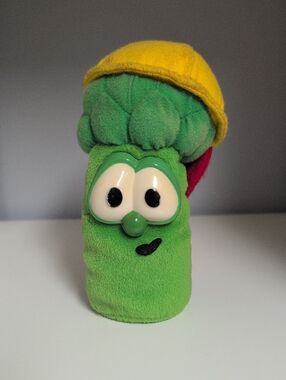 Vintage 1998 Veggie Tales Asparagus Stuffed Beanie Plush, 7" Green Big Eyes Red